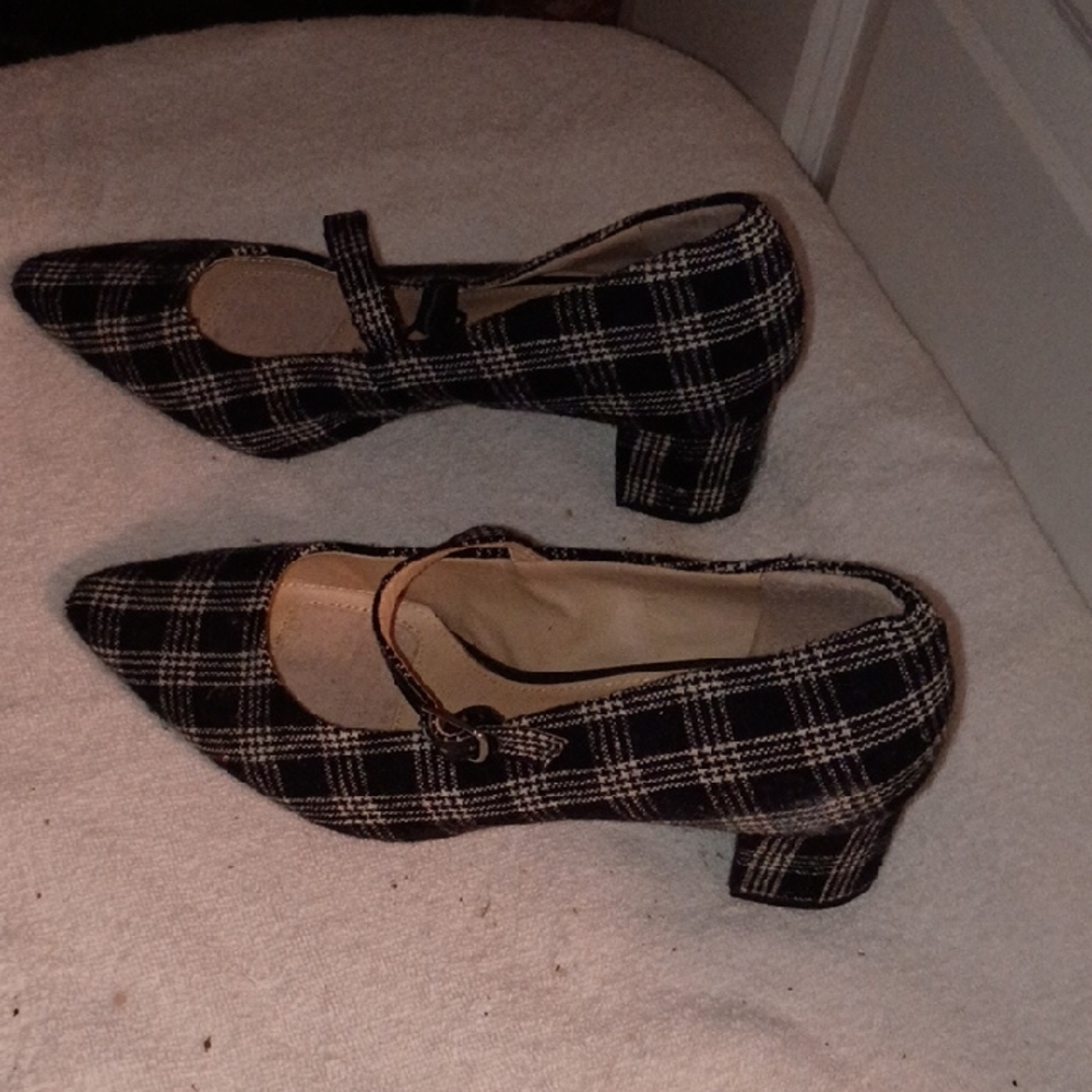 Alex Marie Black and White Plaid Heels